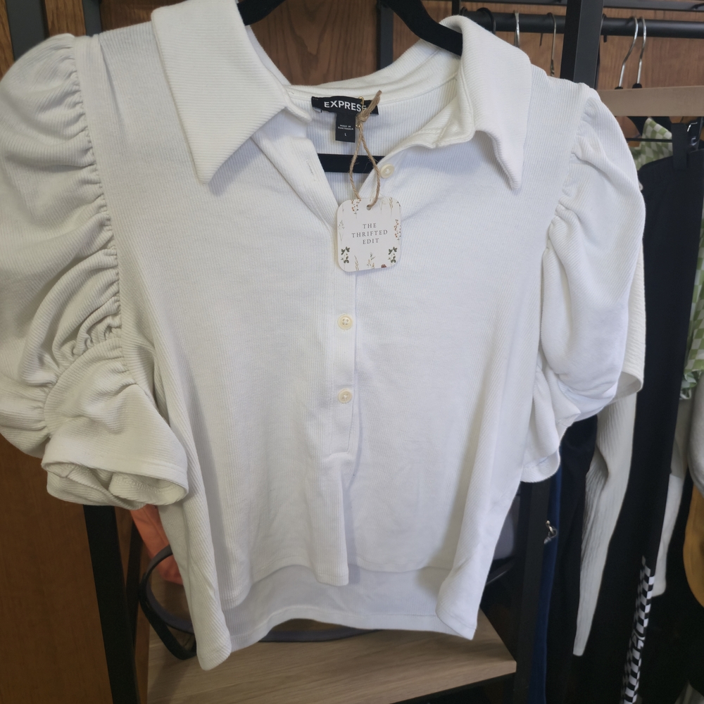 Express Ivory Puff Sleeve Blouse